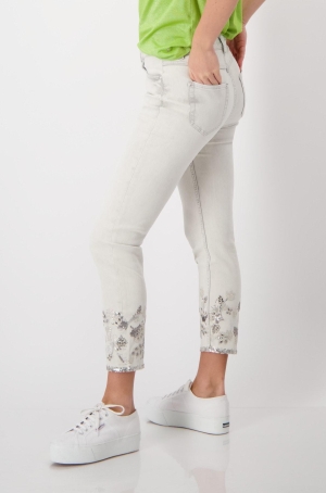 Monari női nadrág, farmer, szárán köves, virágos