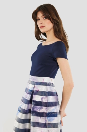 Swing női ruha koktél,csíkos,csillámos taft