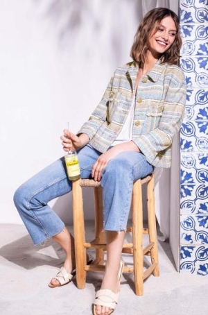 Rofa női zakó,egyenes, 3/4-es ujjú, rojtos zsebes