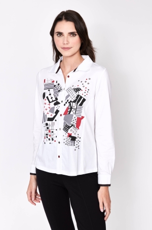 Dolcezza női blúz, gombos, elasztikus, elöl színes betétes