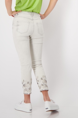 Monari női nadrág, farmer, szárán köves, virágos