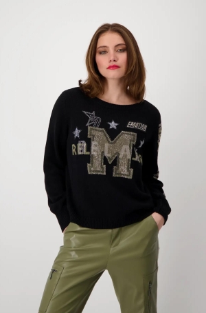 Monari női pulóver, köves, feliratos