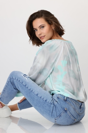 Monari női blúz, hosszúujjú, gumisaljú, nyakán húzott