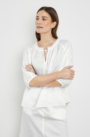 Gerry Weber női blúz, paraszt, len, fodros nyakú, 3/4-es ujjú