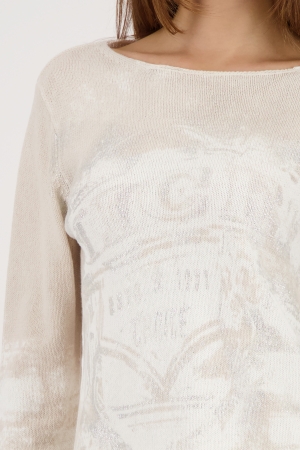 Monari női pulóver, lurex, kereknyakú, tölcsérujjú muszlinbetéttel