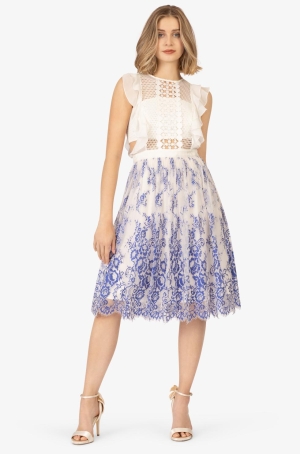 Apart női ruha, ujjatlan, rövid, felül horgolt, alul muszlin