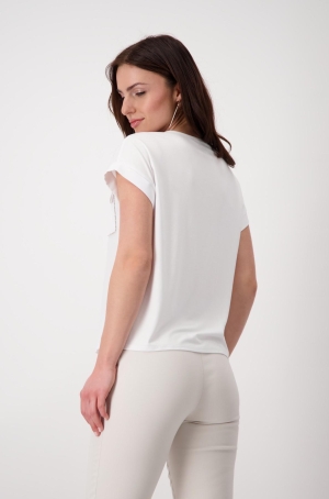 Monari női felső, szatén, strasszos zseb, japánujjú, kereknyakú