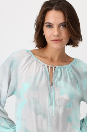 Monari női blúz, hosszúujjú, gumisaljú, nyakán húzott