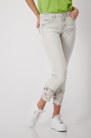 Monari női nadrág, farmer, szárán köves, virágos