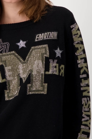 Monari női pulóver, köves, feliratos