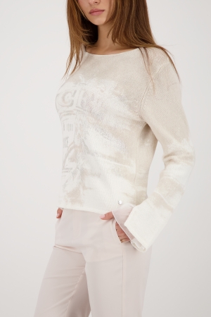 Monari női pulóver, lurex, kereknyakú, tölcsérujjú muszlinbetéttel