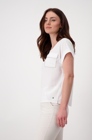 Monari női felső, szatén, strasszos zseb, japánujjú, kereknyakú