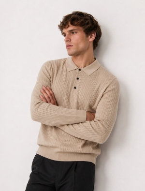 Pierre Cardin férfi ingpulóver, kötött, gombos, galléros, csavartmintás