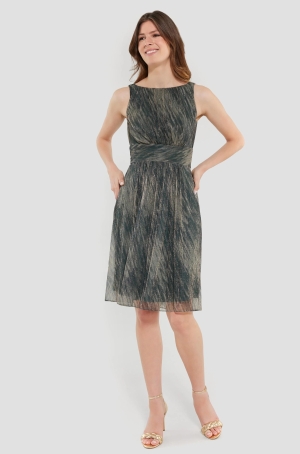 Swing női ruha, rövid, derékban húzott, lurex szállal átszőtt