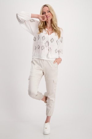 Monari női nadrág, szatén, oldalzsebes, szárán gumis