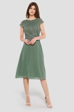 Swing női ruha, A-vonalú, alul muszlin, felül flitteres csipkés