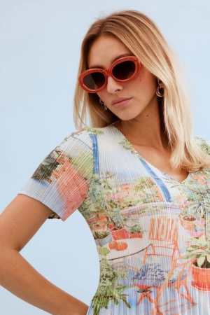 Leo & Ugó női ruha, rövidujjú, plisszé