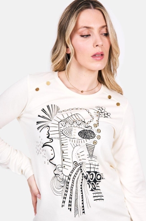 Kalisson női felső, kereknyakú, hosszúujjú, köves