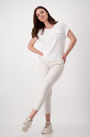 Monari női felső, szatén, strasszos zseb, japánujjú, kereknyakú