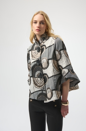 Joseph Ribkoff női kabátka, taft, A-vonalú, állónyakú, tölcsérujjú