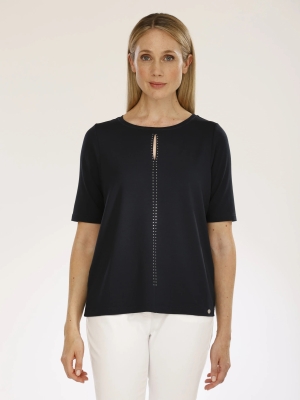 golléhaug női felső, elöl strasszcsík, rövidujjú, kereknyakú