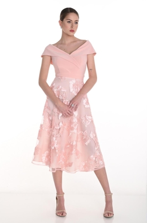 Frank Lymann női ruha midi,kármen vállú,alján szabott