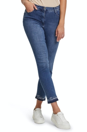 Betty Barclay női nadrág, 5 zsebes farmer, szárán strasszos felirat