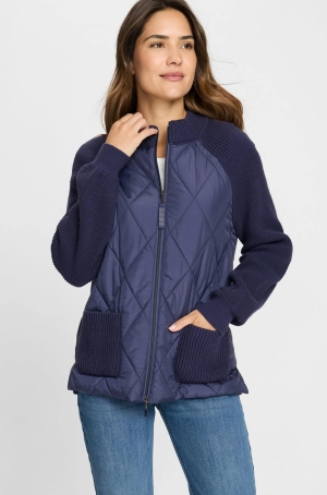 Olsen női kabátka, kötött, steppelt betétes, zsebes