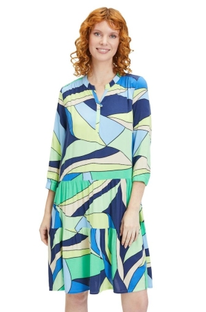 Betty Barclay női ruha, 3/4-es gumis ujjú, szabott, V-nyakú