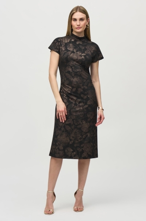 Joseph Ribkoff női ruha japán ujjú,tubusnyakú,oldalt raffolt,sliccelt,midi