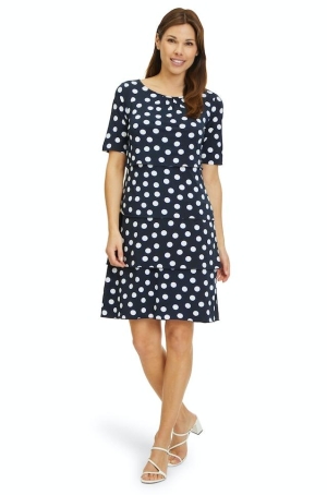 Betty Barclay női ruha, rövidujjú, leveles, húzott nyakú