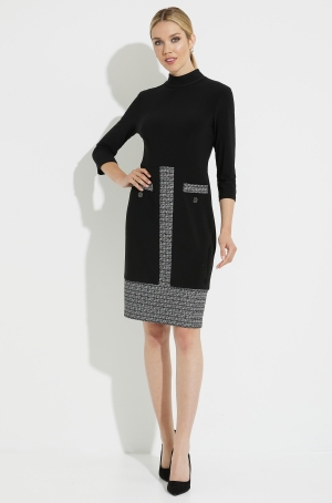 Joseph Ribkoff női ruha, szövetbetétes, zsebpatnis, derékban vágott, garbónyakú