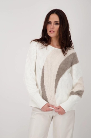 Monari női pulóver, kereknyakú, mackókötés