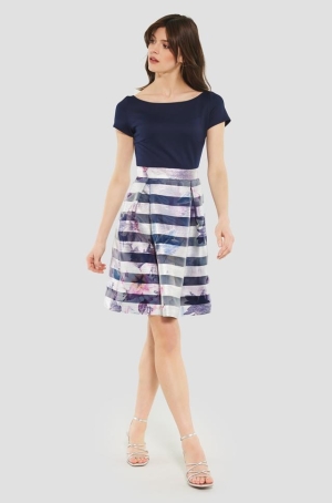 Swing női ruha koktél,csíkos,csillámos taft