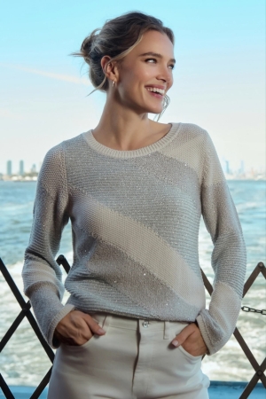 Monari női pulóver, kötött, lurexes, flitteres
