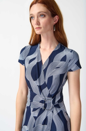 Joseph Ribkoff női ruha rövidujjú, midi,elől átlapolt