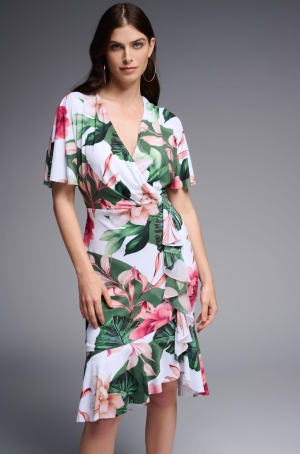 Joseph Ribkoff női ruha átlapolt, lepkeujjú,oldalán,alján fodor