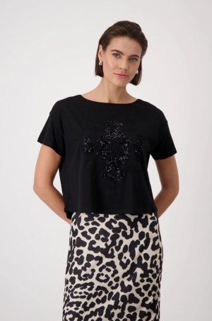 Monari női felső, rövidujjú, kereknyakú, eleje flitteres