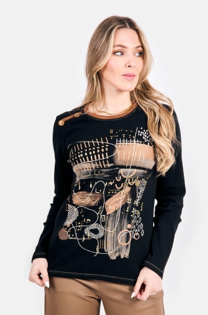 Kalisson női felső, kereknyakú, hosszúujjú, vállán gombos