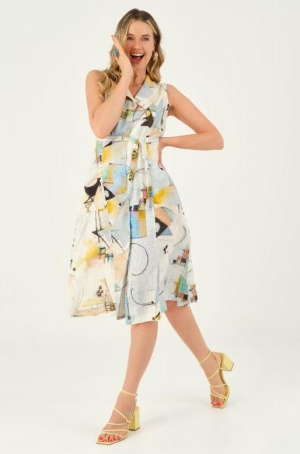 Dolcezza női ruha len, ujjatlan ingruha, megkötős, zsebes