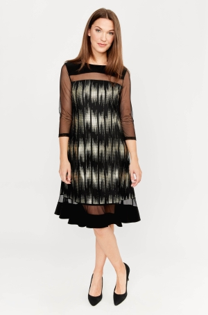 Frank Lymann női ruha 3/4-es tüll ujjú,derékban szabott,alján fodor