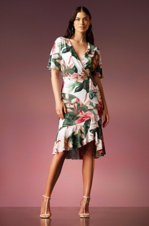 Joseph Ribkoff női ruha átlapolt, lepkeujjú,oldalán,alján fodor