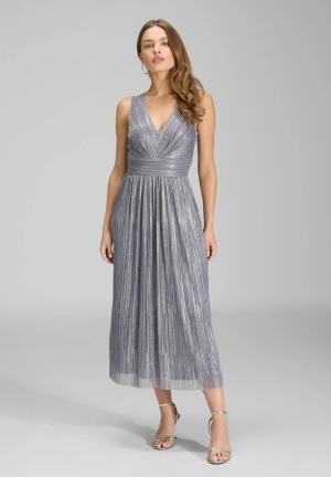 Swing női ruha, ujjatlan, lurex, V-nyakú