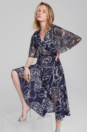 Joseph Ribkoff női ruha hosszú,lepkeujjú,derékban szabott,csatos