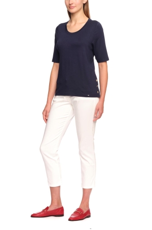 Golléhaug női felső, kereknyakú, rövidujjú, oldalt gombos