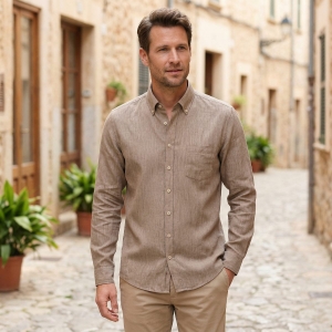 Casamoda férfi ing, casual fit, len, hosszúujjú