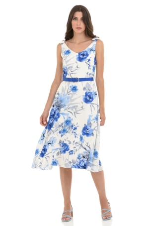 Estel női ruha selyem,bő aljú,öves