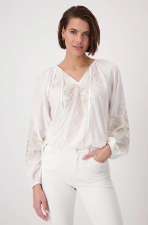 Monari női blúz, virághímzett, 3/4-es ujjú, gumis alj/nyak