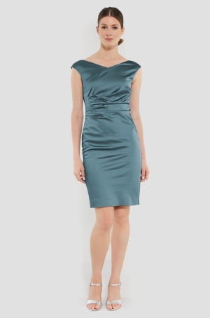 Swing női ruha, ujjatlan, elöl raffolt, elasztikus szatén