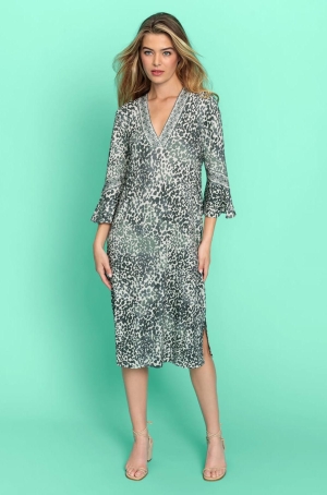 Olsen női ruha, V-nyakú, 3/4-es tölcsérujjú, 2 oldalt sliccelt